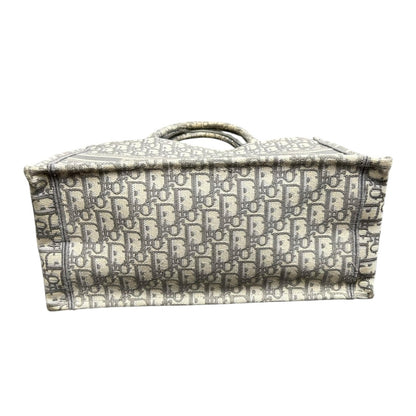 Christian Dior Grey White Oblique Embroidery Double Handle Medium Book Tote
