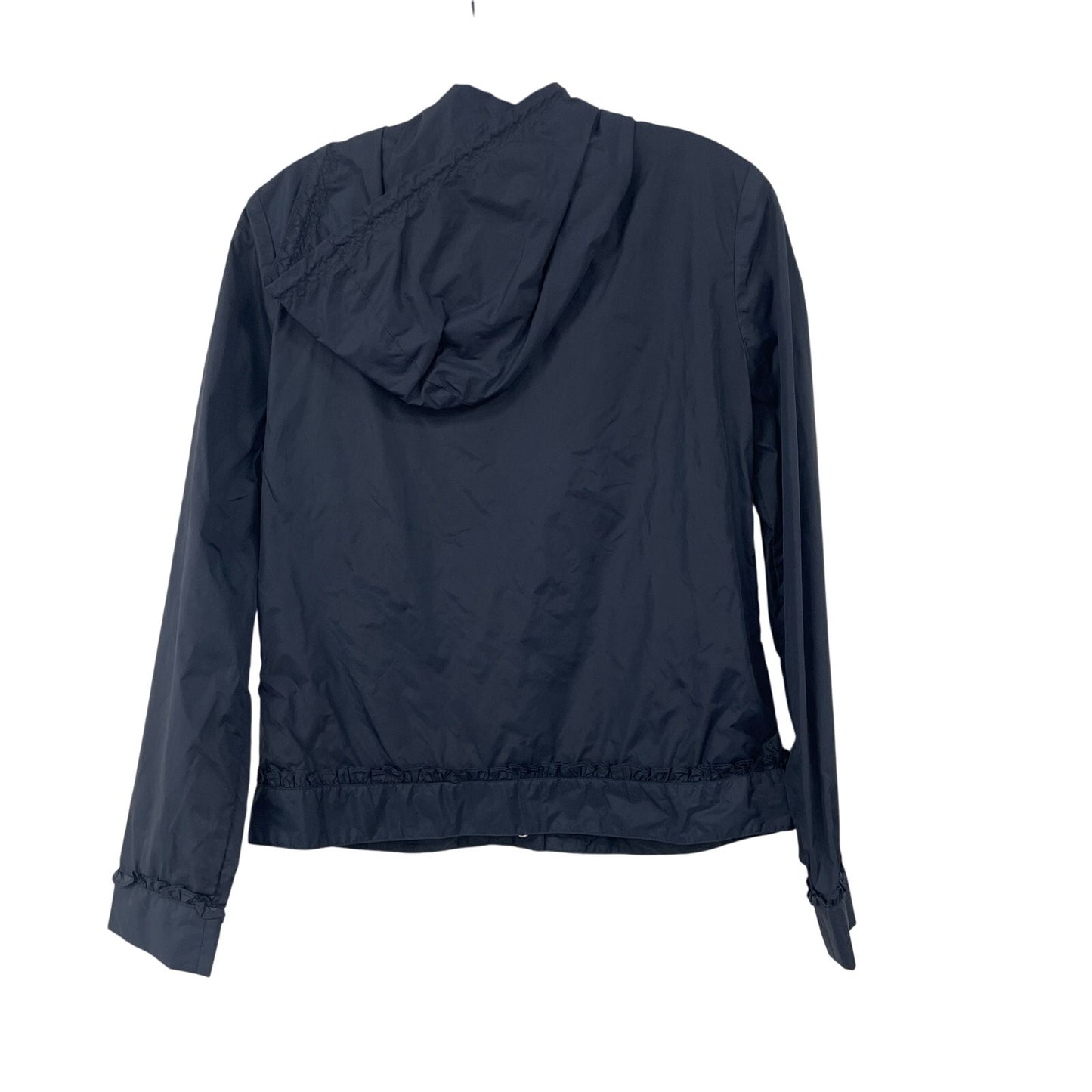 Tory Burch 100% Nylon Snap Button Up Hooded Rain Jacket Navy Blue Womens 6