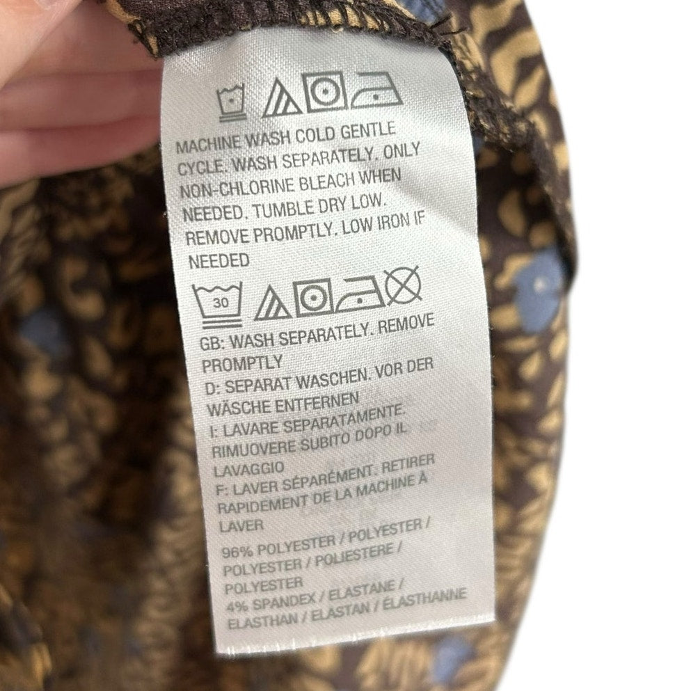 Logo Lori Goldstein Brown Blue Floral Animal Print Tiered Button Up Top XS