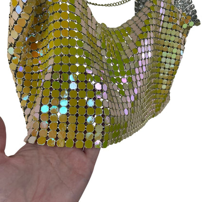 NWT Urban Outfitters Harlow Metal Mesh Cropped Top Chartreuse Green Size Small