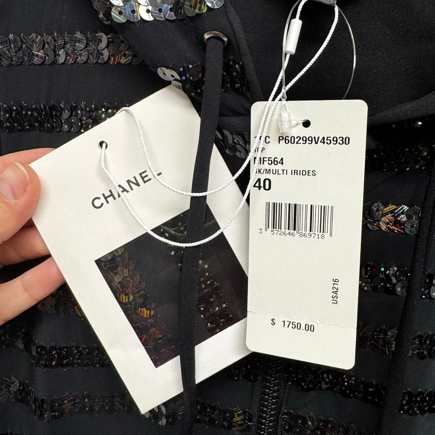 NWT Chanel Black Sequin Embellished Sleeveless Hooded Zip Up Vest Womens 6
