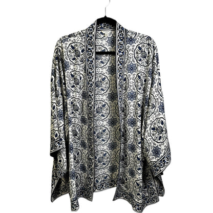 Max Studio Blue White Print Long Kimono Sleeve Open Front Cardigan Womens 1X