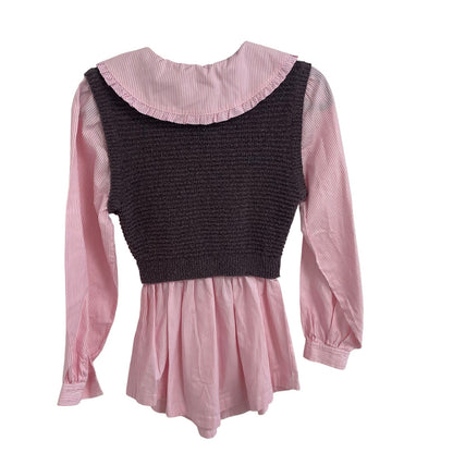 Anthropologie Maeve Collared Twofer Layered Sweater Vest Pink Purple Size XXS