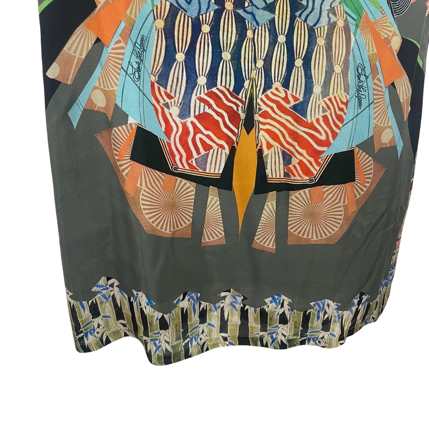 Save The Queen Silk Symmetrical Bird Abstract Print Shift Dress Multicolor Small