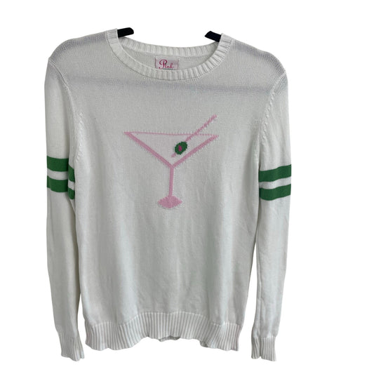 Pink Pineapple Martini Time Sweater White Pink Green Knit Crewneck Womens Small