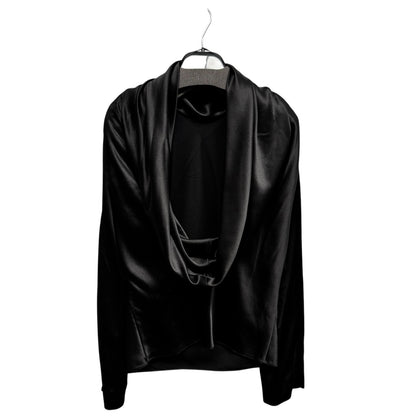 NWT Saint Laurent Black Long Sleeve High Neck Cowl Back Silk Blouse Womens 4