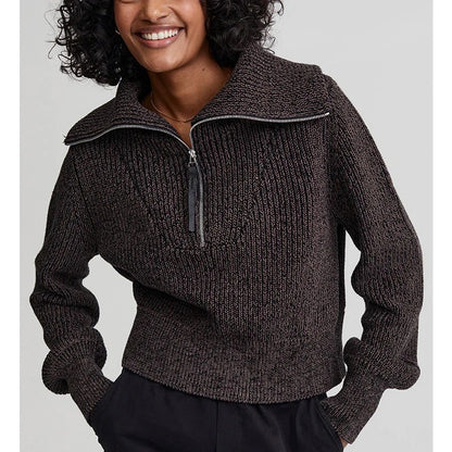 Varley Mentone Knit Half Zip Brown Black Speckle Sweater Womens Size XS