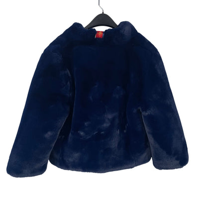 NWT Pretty Rugged Faux Fur Bomber Jacket Coat in Marine Navy Blue Womens Medium