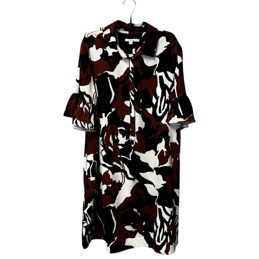 Chico's Black Brown Ruffle Sleeve V Neck Button Down Mini Shift Dress Womens 14