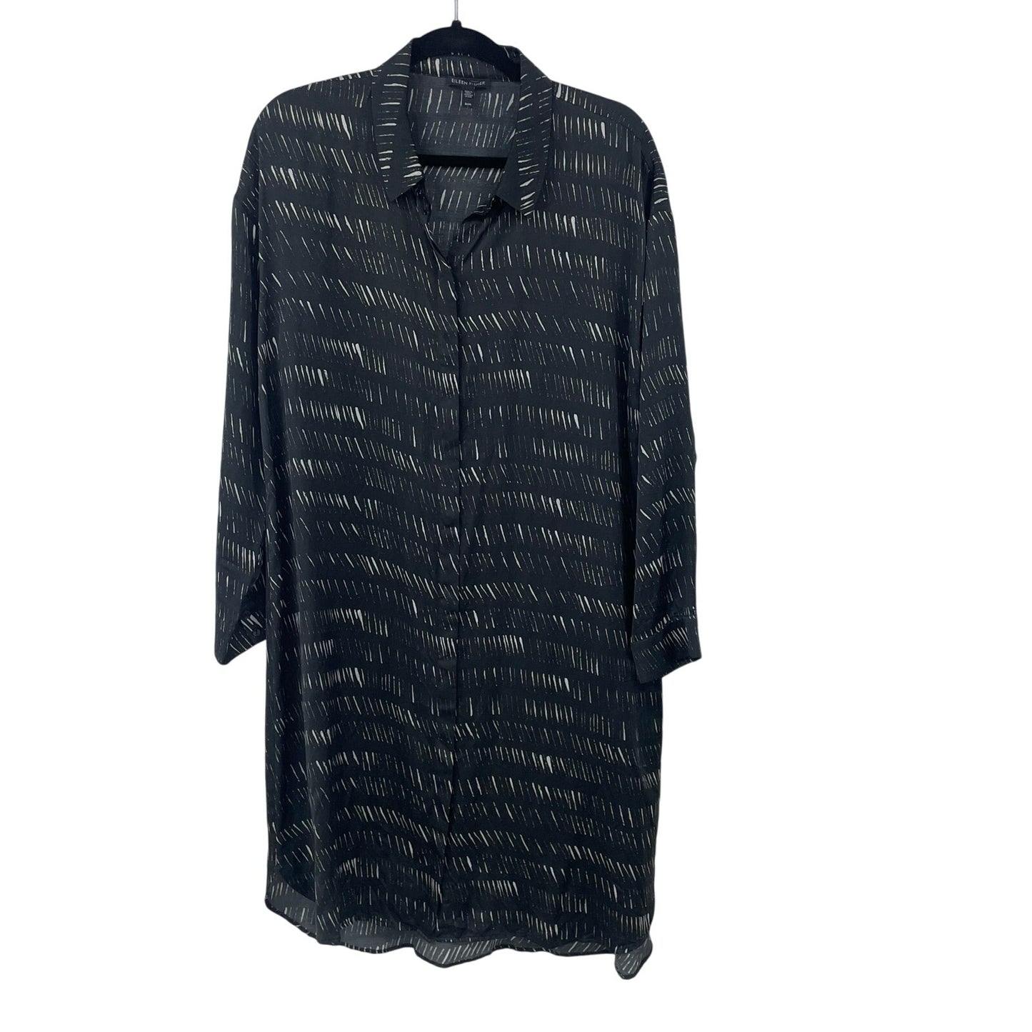Eileen Fisher Silk Organic Cotton Dash Shirtdress Boxy Fit Black Womens Medium