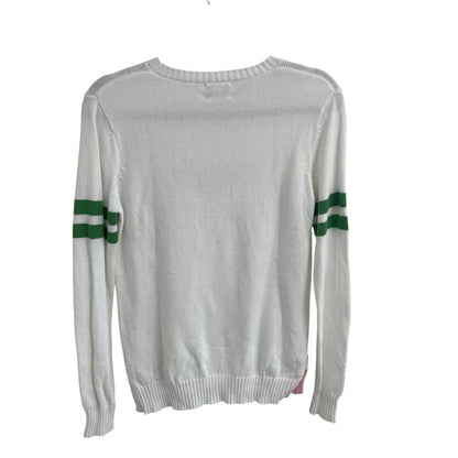 Pink Pineapple Martini Time Sweater White Pink Green Knit Crewneck Womens Small