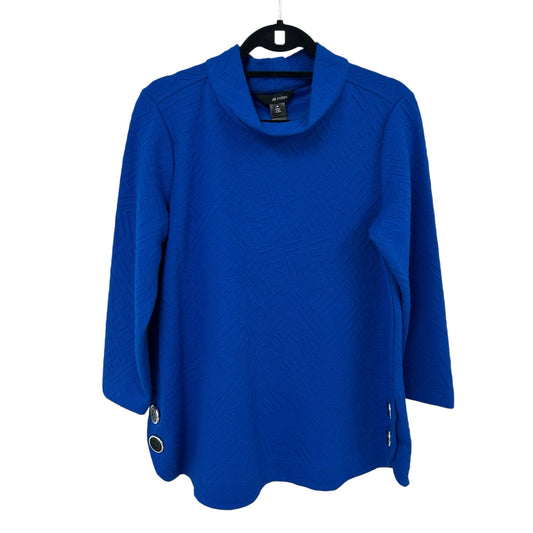 Ali Miles Cobalt Blue Mock Neck Button Accent Pullover Top Womens Medium