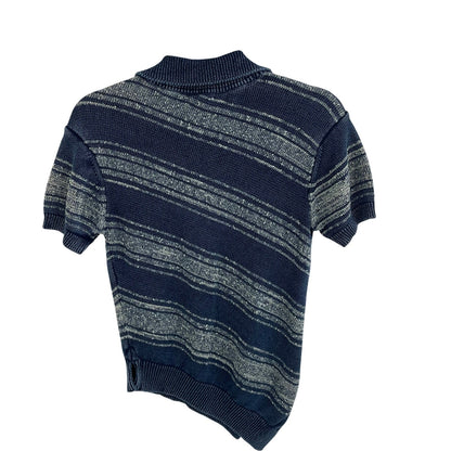 Anthropologie Pilcro Short Sleeve Asymmetrical Polo Sweater Blue Cream Small