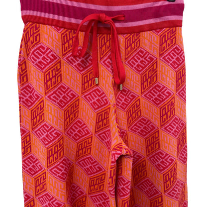 NWT Emily McCarthy Orange Pink Block Monogram Teddy Crop Trouser Womens XS