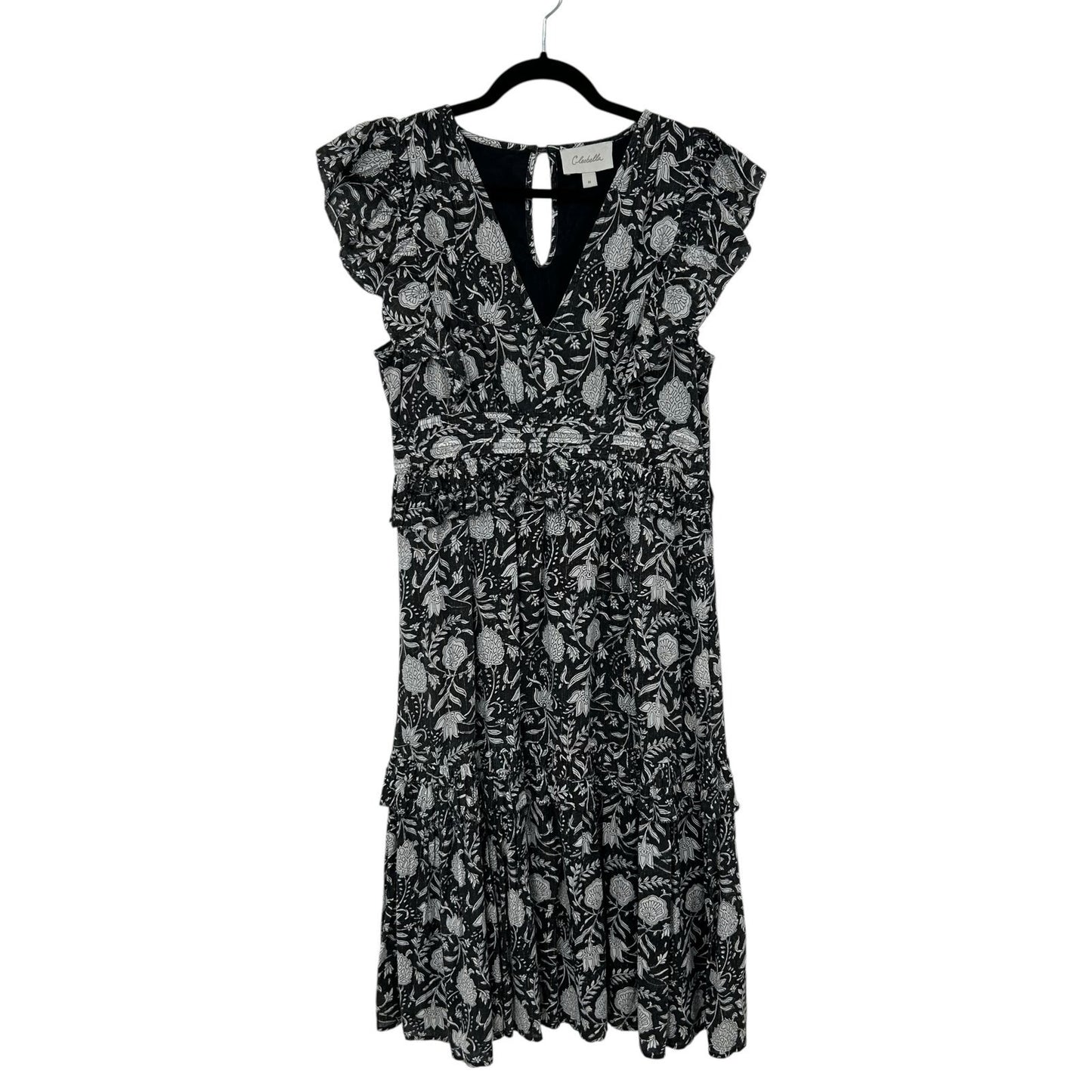 Cleobella Cherie Black White Floral Print Tiered Midi Dress Womens Medium