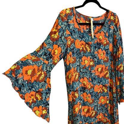 Uncle Frank Blue Orange Floral Butterfly Sleeve Mini Shift Dress Womens Medium