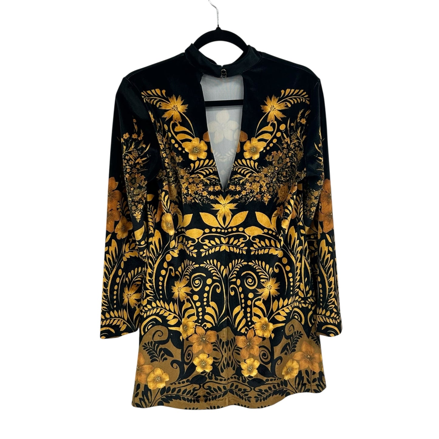 by Anthropologie Long-Sleeve Printed Velvet Mini Dress Womens Petite Medium