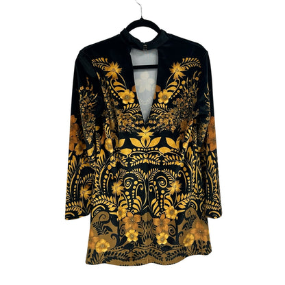 by Anthropologie Long-Sleeve Printed Velvet Mini Dress Womens Petite Medium