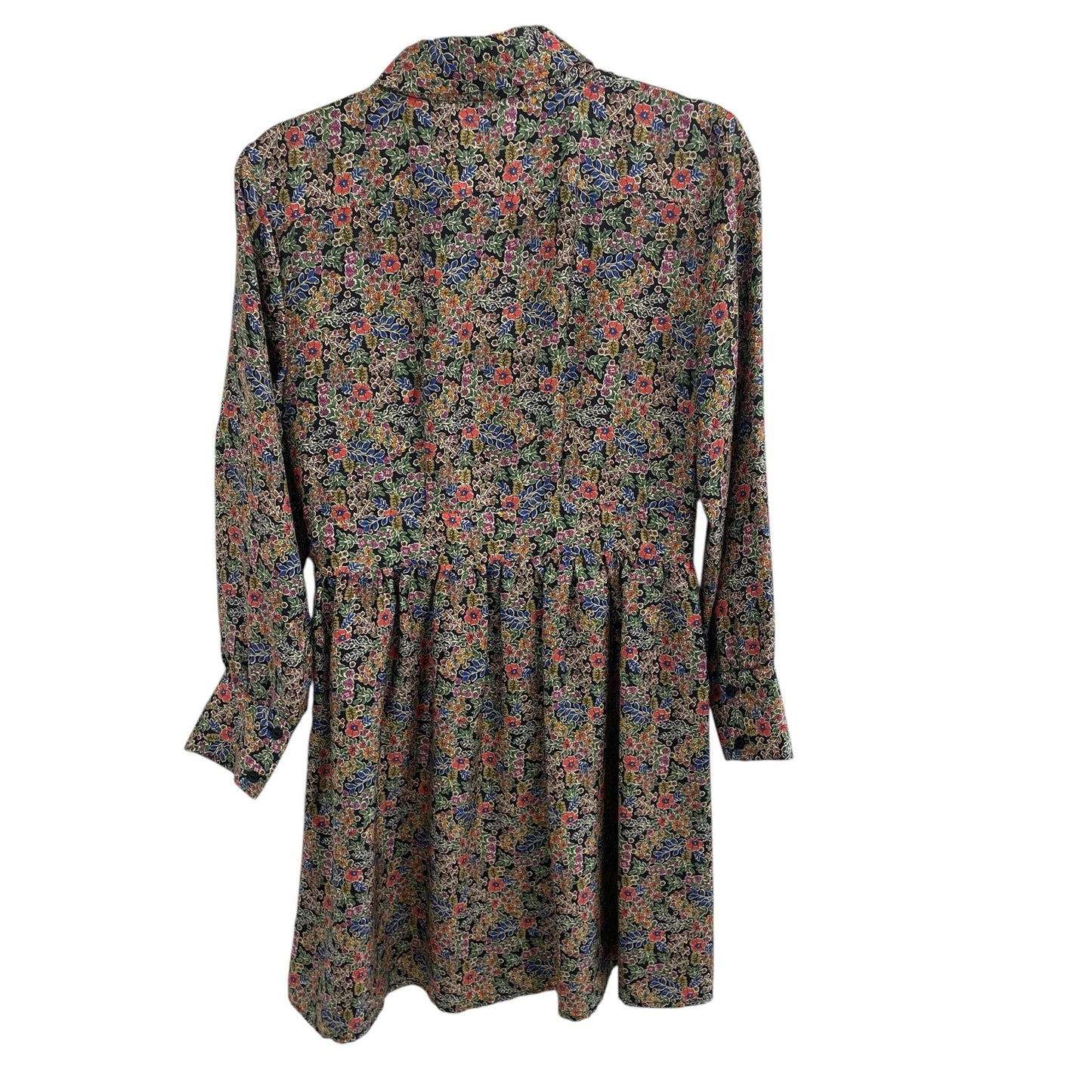La Roque 100% Silk Long Sleeve Button Up Collared Dress Multicolor Floral Medium