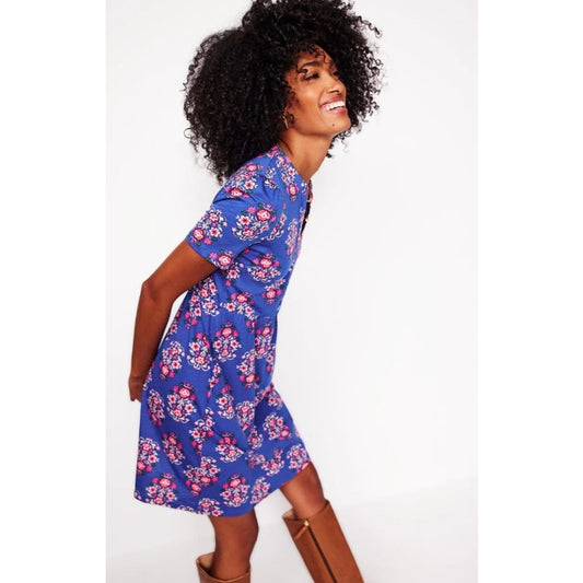 NWT Boden Bright Blue Wildflower Stamp Naomi Short Sleeve Dress Womens Petite 6