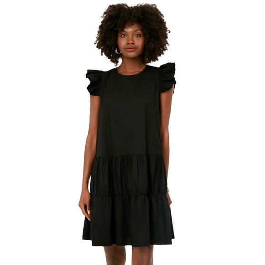 Pomander Place Black Flutter Sleeve Drop Waist Corrine Mini Dress Womens Small