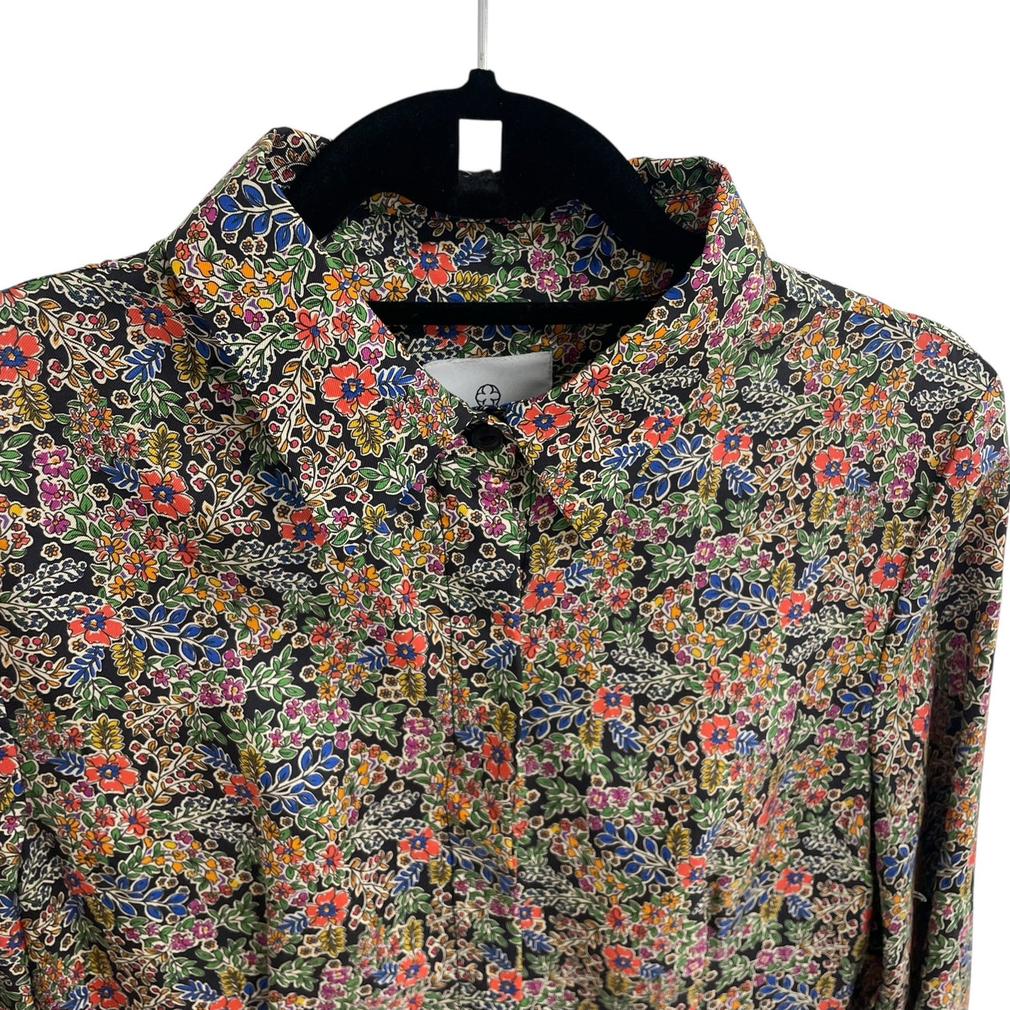 La Roque 100% Silk Long Sleeve Button Up Collared Dress Multicolor Floral Medium