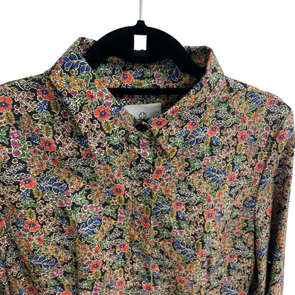 La Roque 100% Silk Long Sleeve Button Up Collared Dress Multicolor Floral Medium