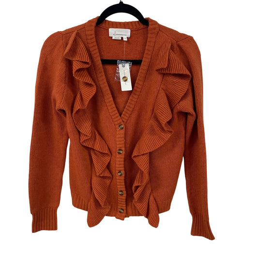 NWT By Anthropologie V Neck Ruffle Button Front Cardigan Sweater Orange Size XS