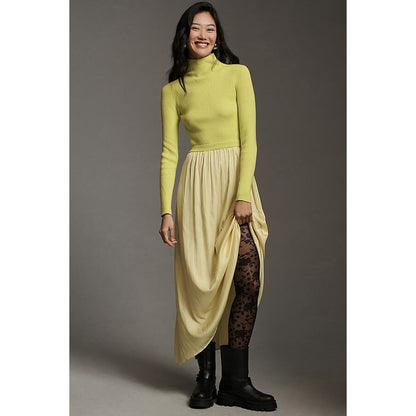 by Anthropologie Yellow The Thea Long-Sleeve Twofer Maxi Dress Womens Large