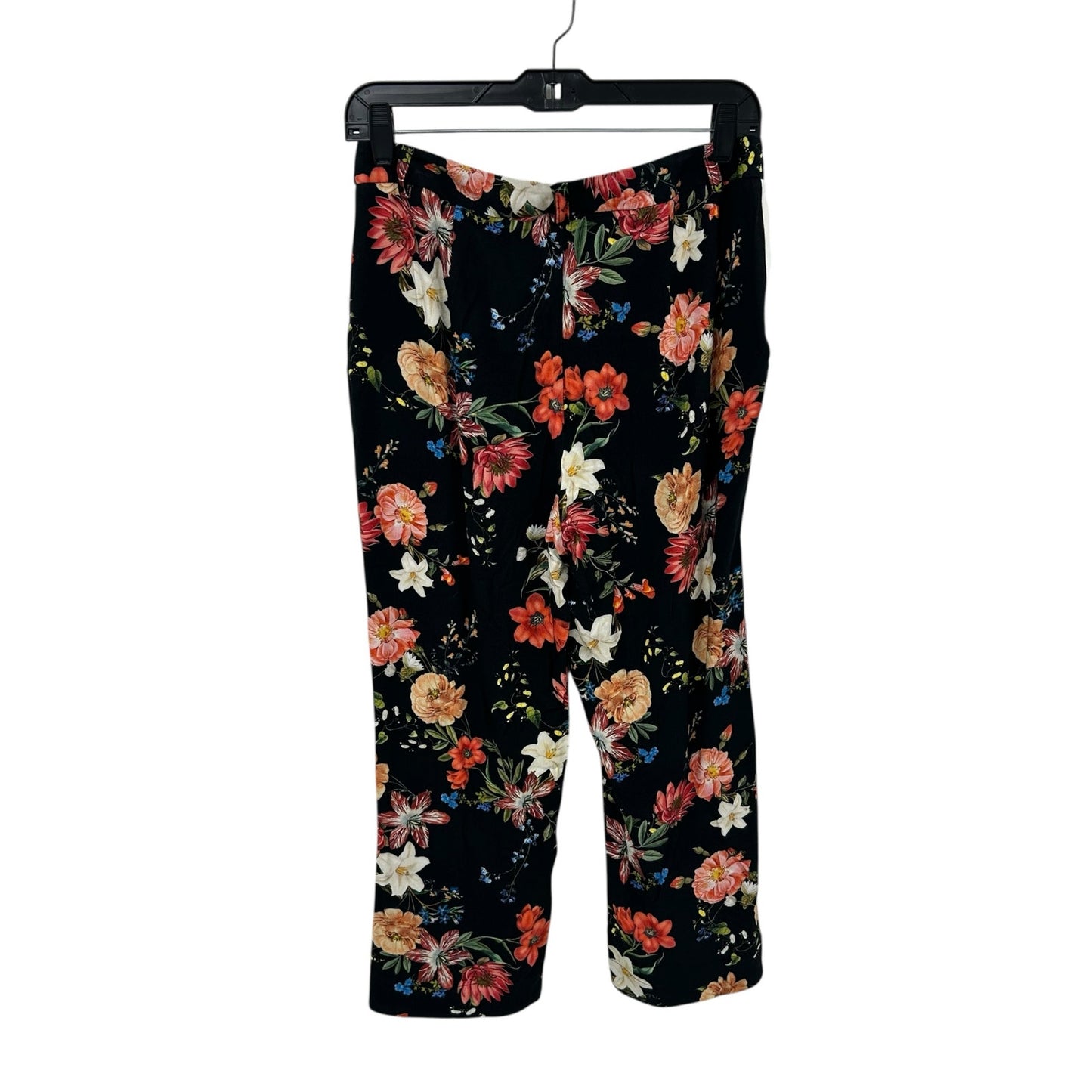 NWT Farm Rio Black Multicolor Floral Print Cropped Side Slit Pants Womens Small
