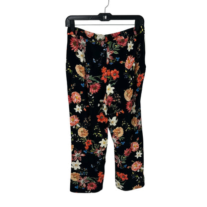 NWT Farm Rio Black Multicolor Floral Print Cropped Side Slit Pants Womens Small