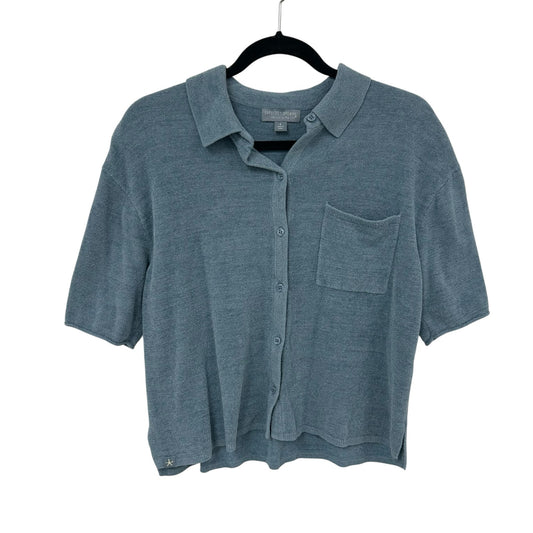 Barefoot Dreams CozyChic Ultra Lite Blue Cropped Short Sleeve Shirt Womens Small