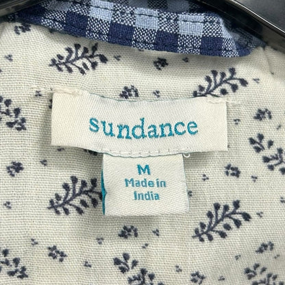 Sundance Navy Blue Gingham Button Front Linen Ziri Blazer Womens Medium