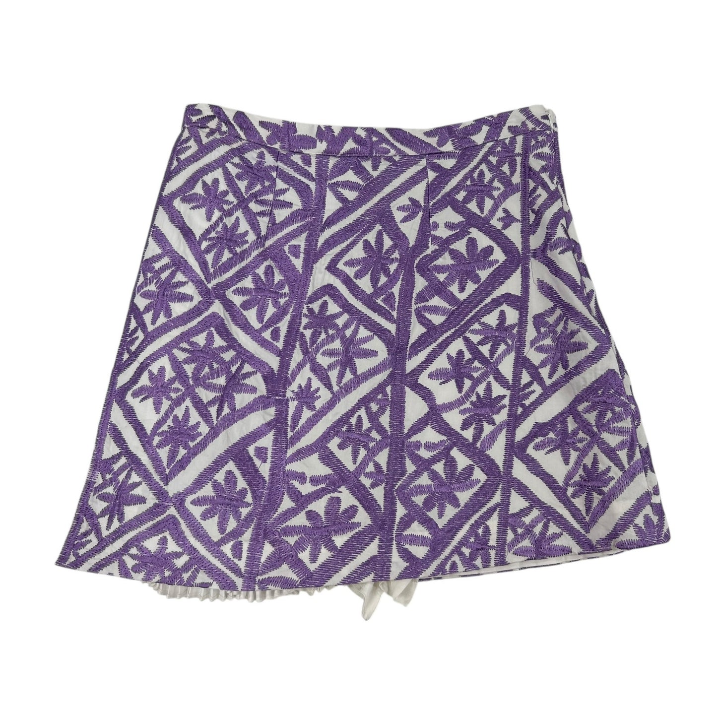 AMUR Purple & White Embroidered Brisa Pleated High Rise Mini Skort Womens 10