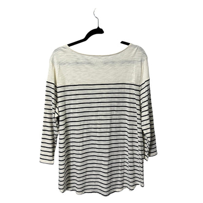 NWT Chico's White Navy Stripe 3/4 Sleeve Round Neck Cotton Knit Top Womens 16