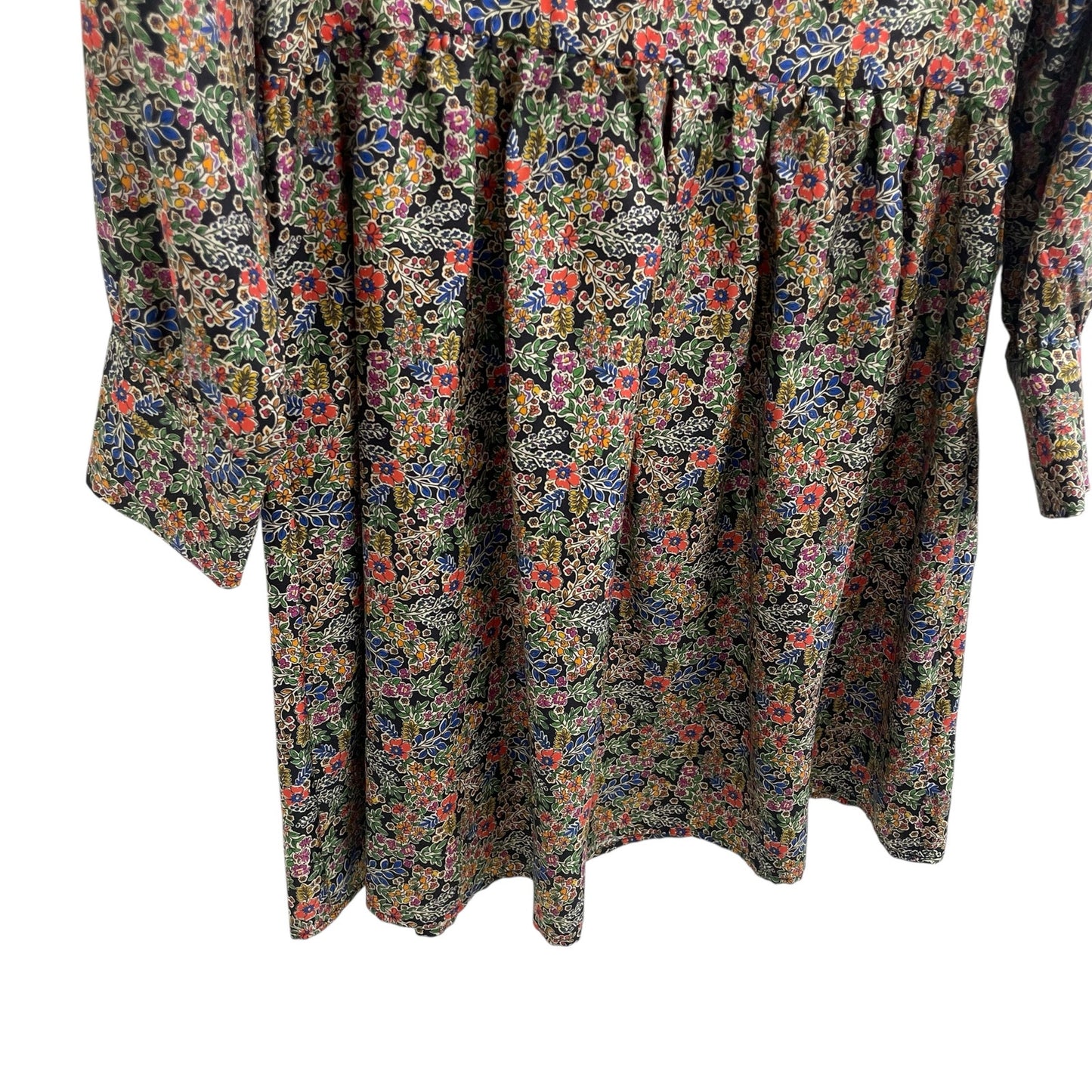 La Roque 100% Silk Long Sleeve Button Up Collared Dress Multicolor Floral Medium