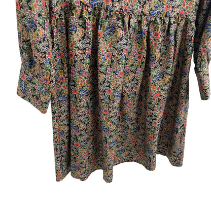 La Roque 100% Silk Long Sleeve Button Up Collared Dress Multicolor Floral Medium