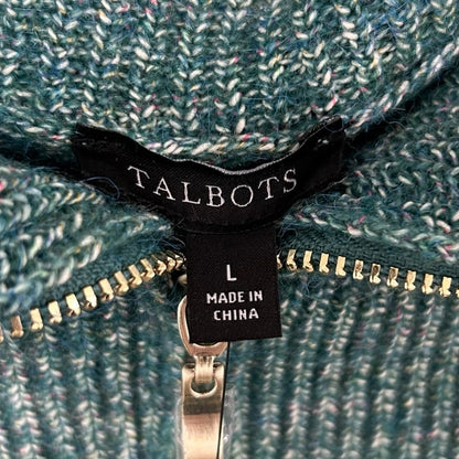 NWT Talbots Lagoon Green Blue Zip Collar Sweater Shift Dress Womens Large