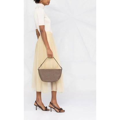 Brunello Cucinelli Brown Interwoven Raffia Effect Single Handle Shoulder Bag