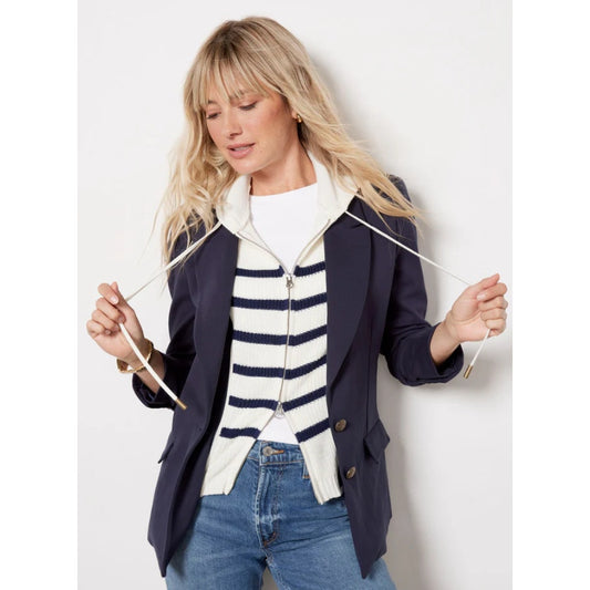 Evereve Navy White Removable Dickey Front Button Dawson Blazer Womens XS