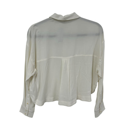 Madewell White Lusterweave Hartfield Button Up Collared Crop Shirt Womens Small