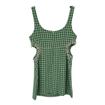 4SI3NNA Green Houndstooth Shailene Sleeveless Mini Dress Womens Medium