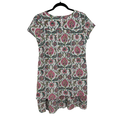 Vintage Ibiza Pink Green Floral Print Short Sleeve Cotton Dress Womens Small