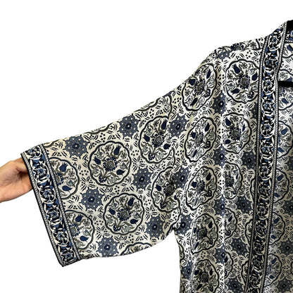 Max Studio Blue White Print Long Kimono Sleeve Open Front Cardigan Womens 1X
