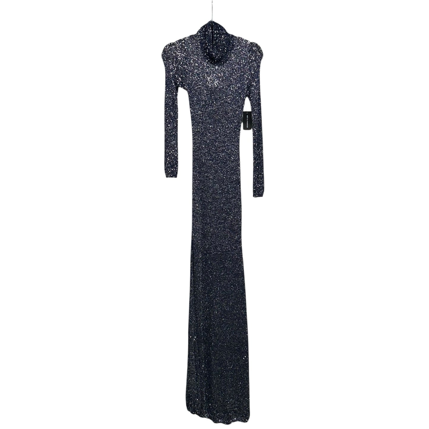 NWT Balenciaga Navy Sequined Metallic Knit Turtleneck Maxi Dress Womens Small
