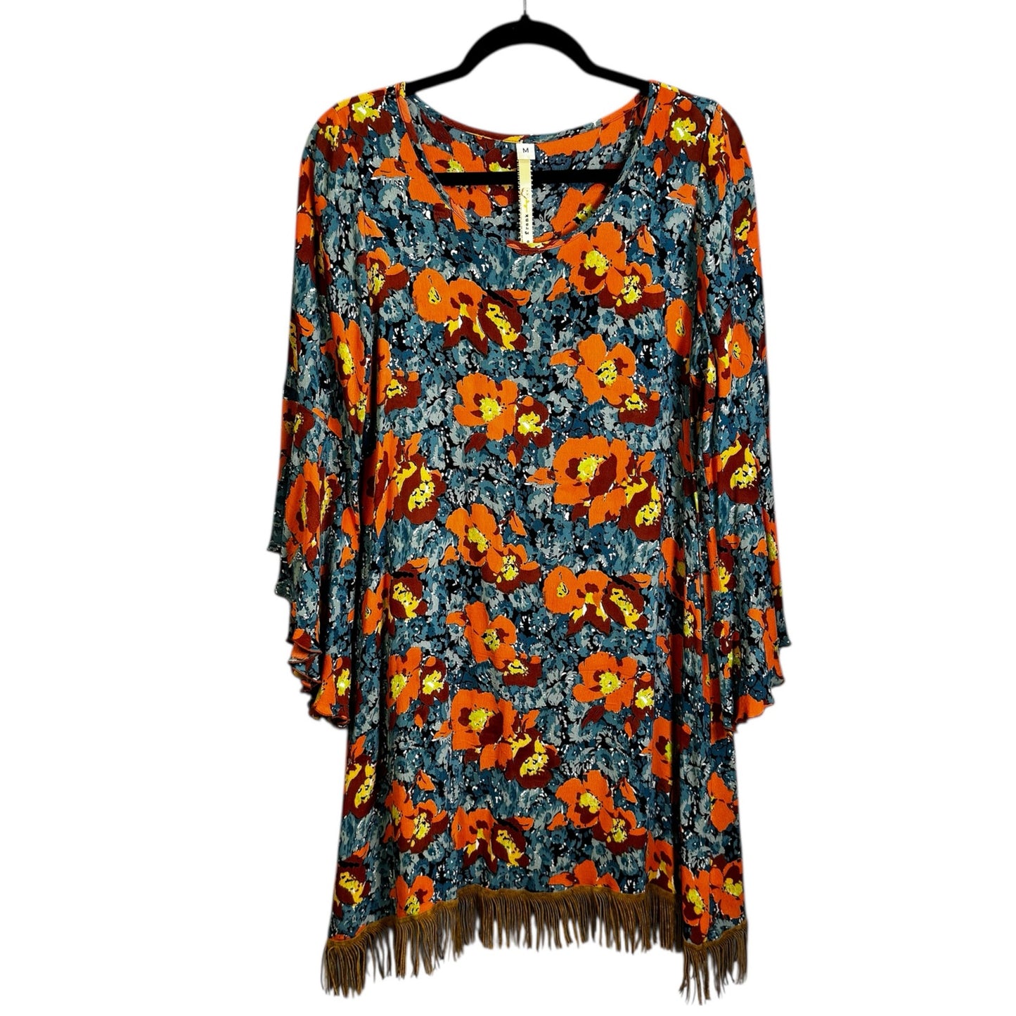 Uncle Frank Blue Orange Floral Butterfly Sleeve Mini Shift Dress Womens Medium