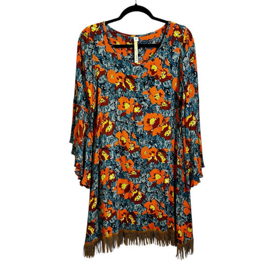 Uncle Frank Blue Orange Floral Butterfly Sleeve Mini Shift Dress Womens Medium