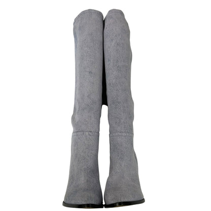 Isabel Marant Lilac Denim Ririo Tall Pull On Pointed Toe Boots Womens 37 / US 7