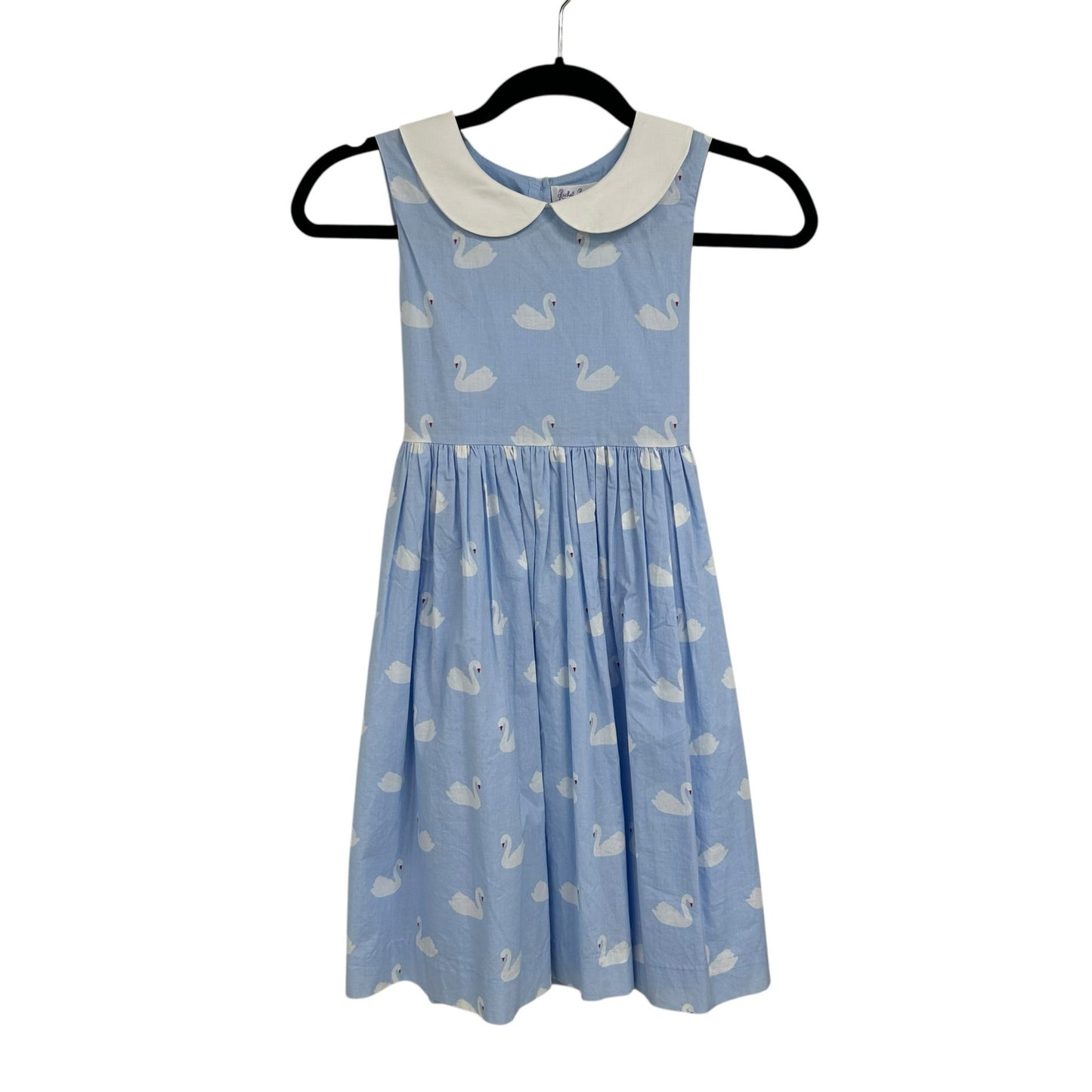Rachel Riley Blue White Swan Print Peter Pan Collar Fit & Flare Dress Girls 8Y