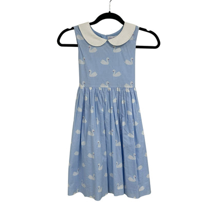 Rachel Riley Blue White Swan Print Peter Pan Collar Fit & Flare Dress Girls 8Y